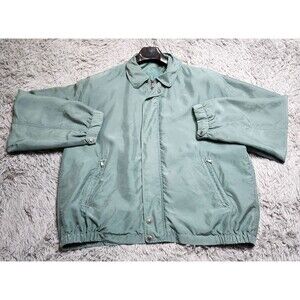 Bobby Chan Green Jacket Mens Size XL 100% Silk Full Zip‎ Pocket Lightweight Coat